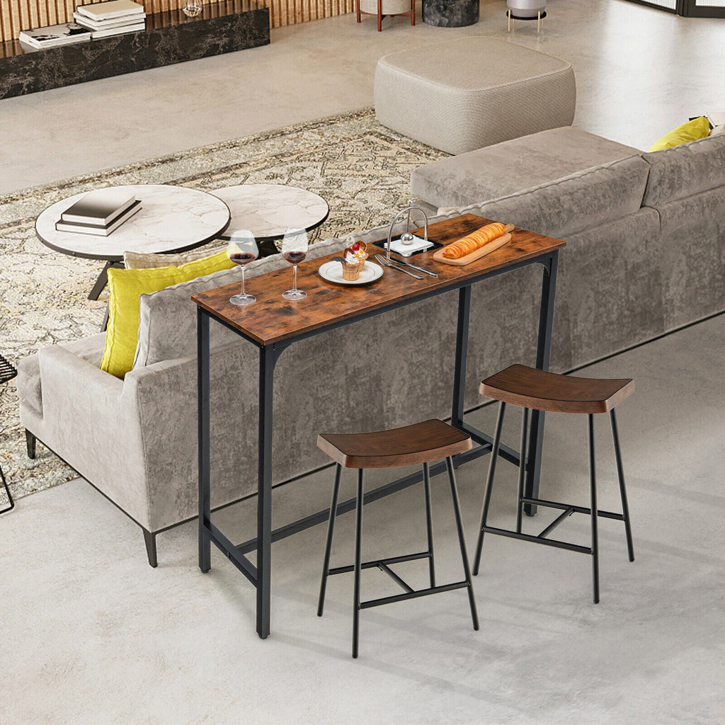 48 Inch Industrial Pub Dining Table with Steel Frame-Rustic Brown