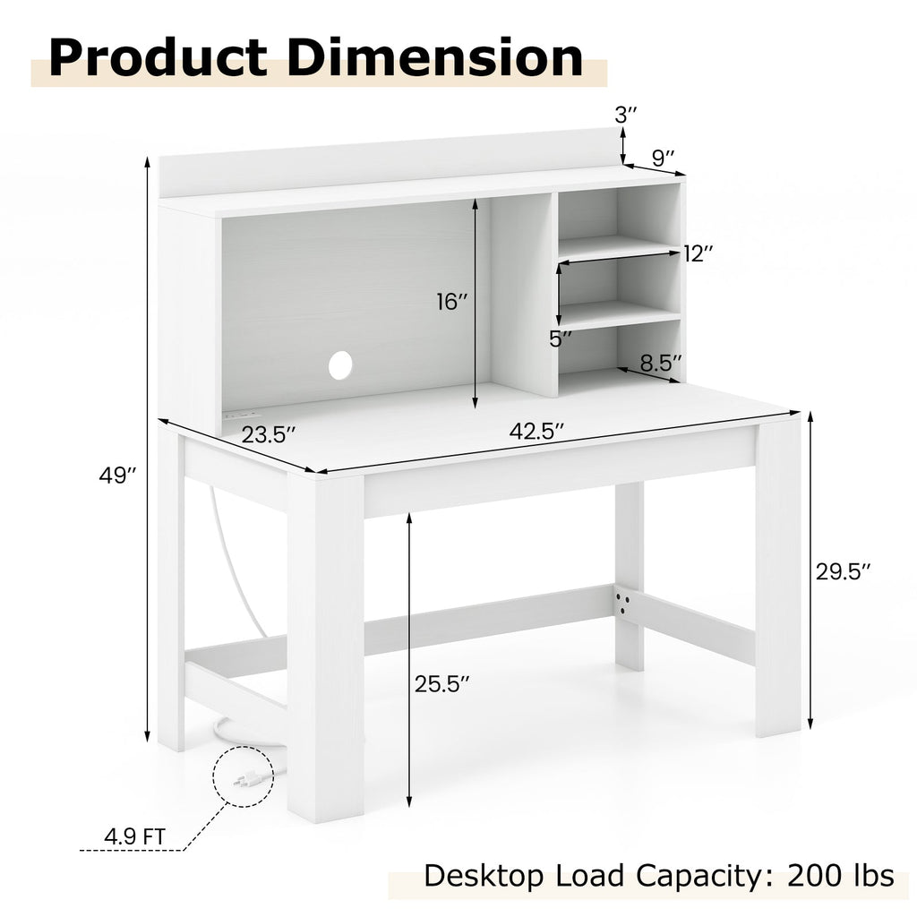 48 Inch Writing Computer Desk with Anti-Tipping Kits and Cable Management Hole-White