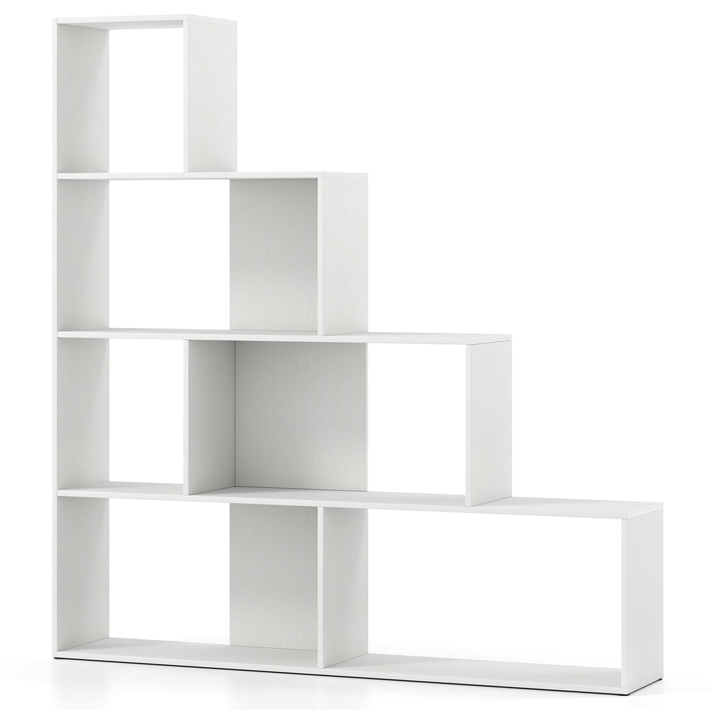 4-Tier Bookshelf Stair Bookcase with 6 Cubes Display Rack-White