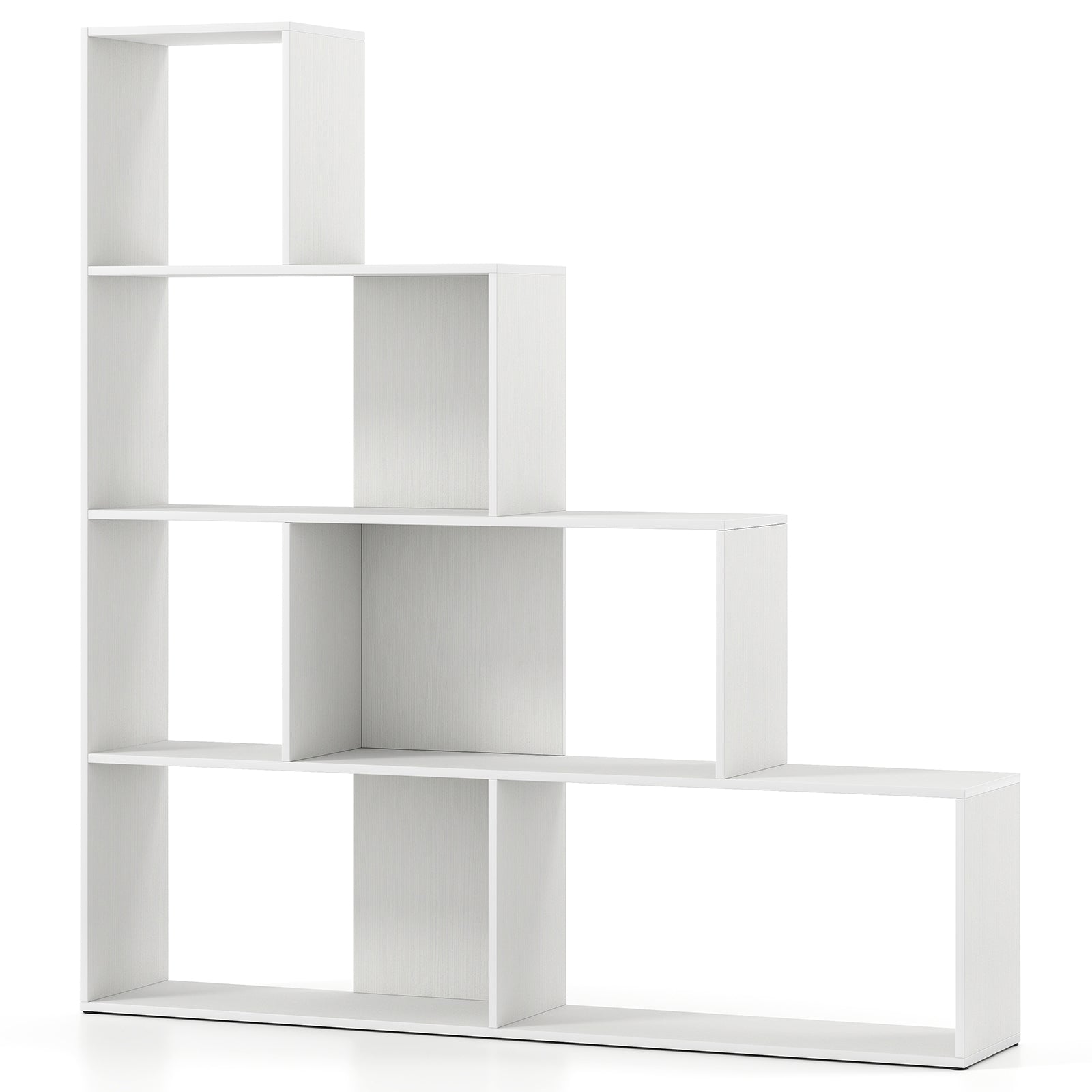 4-Tier Bookshelf Stair Bookcase with 6 Cubes Display Rack-White