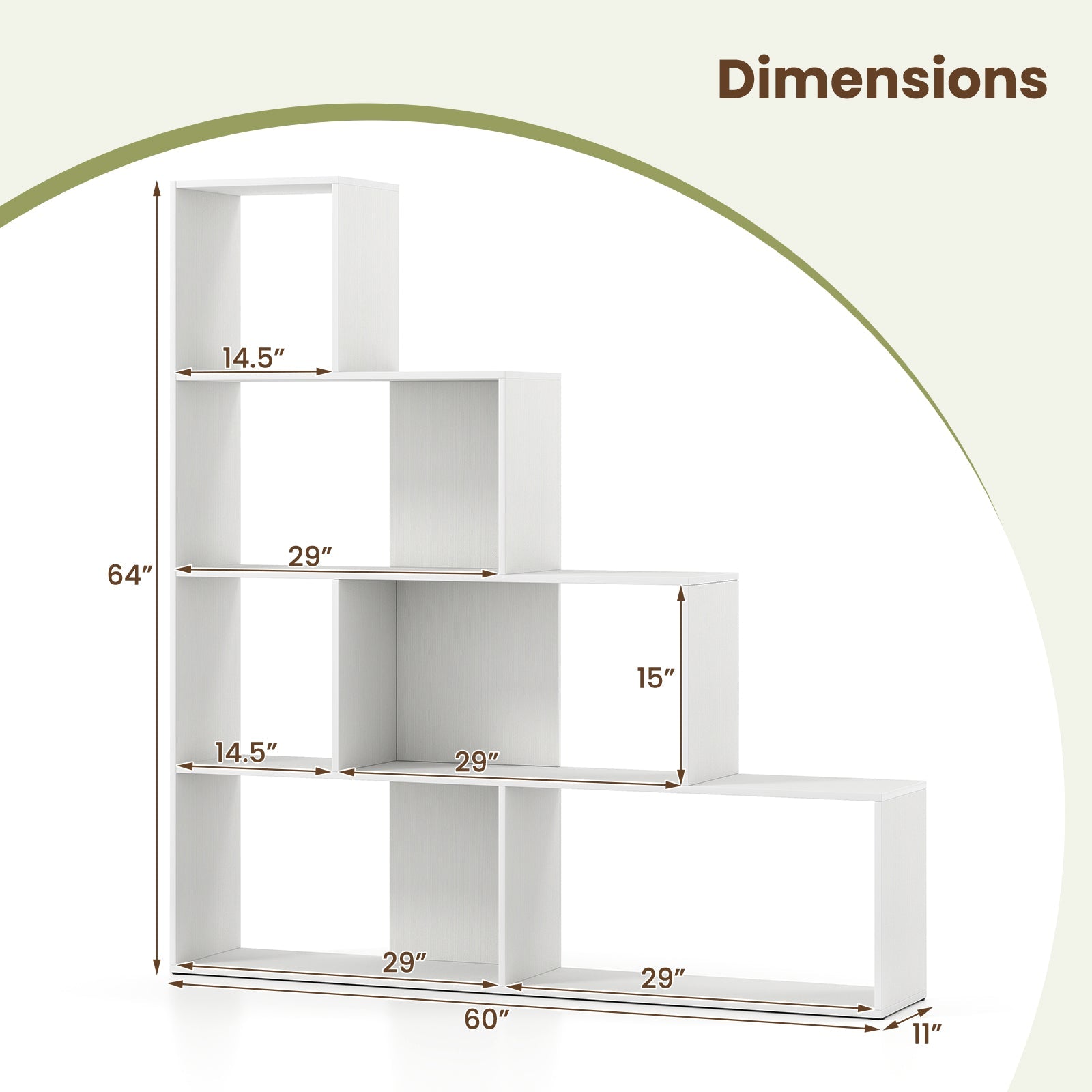 4-Tier Bookshelf Stair Bookcase with 6 Cubes Display Rack-White