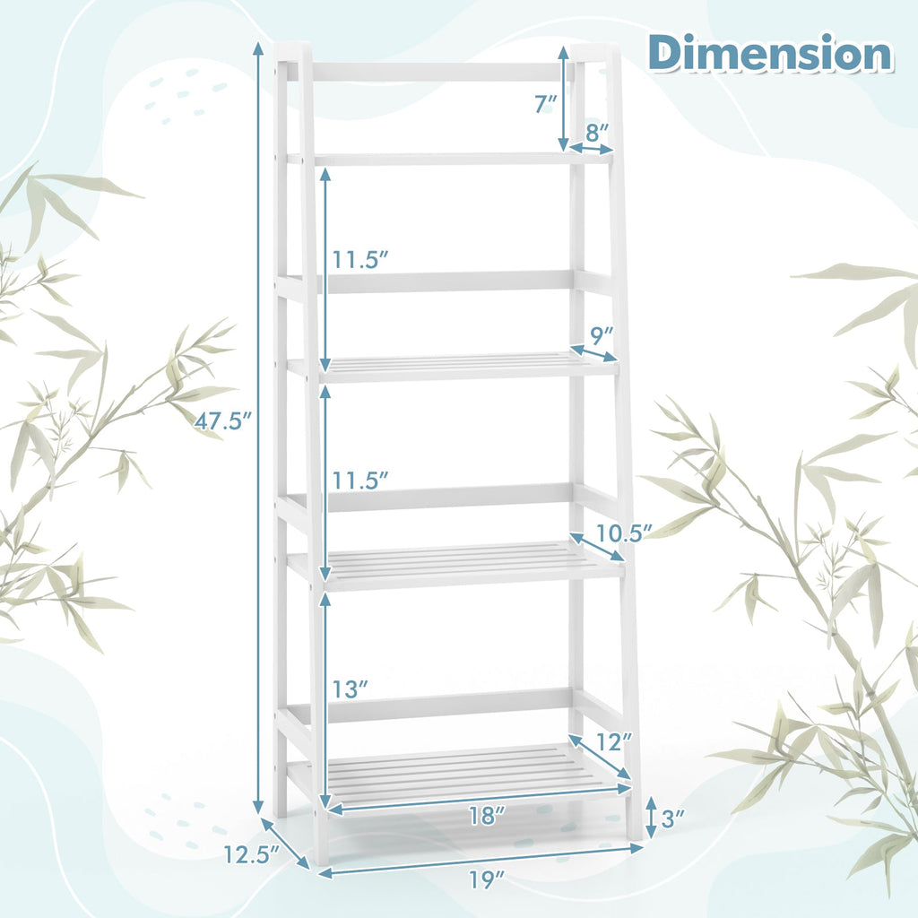 47.5 Inch 4-Tier Multifunctional Bamboo Bookcase Storage Stand Rack-White