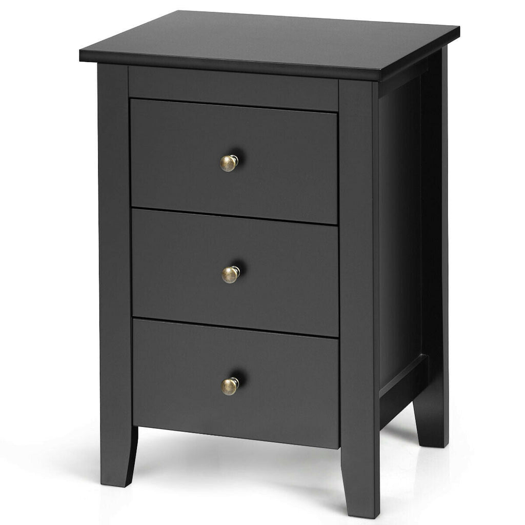 Set of 2 Nightstand End Beside Table Drawers-Black