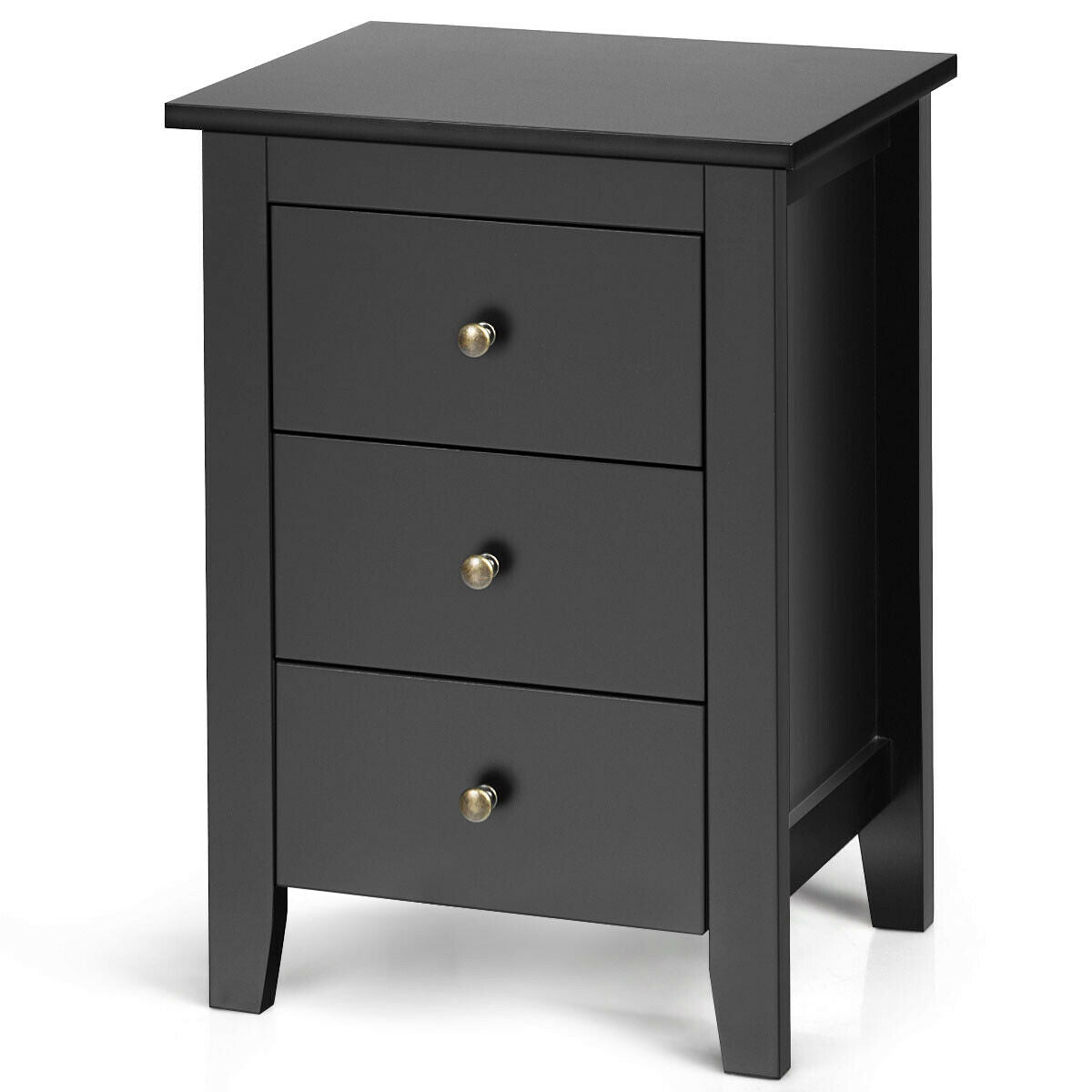 Set of 2 Nightstand End Beside Table Drawers-Black