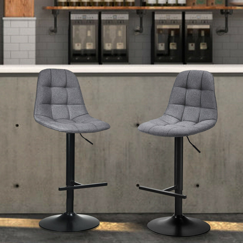 2Pcs Adjustable Bar Stools Swivel Counter Height Linen Chairs -Gray