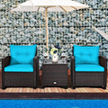 3 Pcs Patio Rattan Furniture Set Cushioned Conversation Set Coffee Table-Turquoise