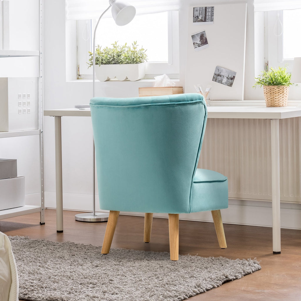 Modern Armless Velvet Accent Chair with Wood Legs-Green