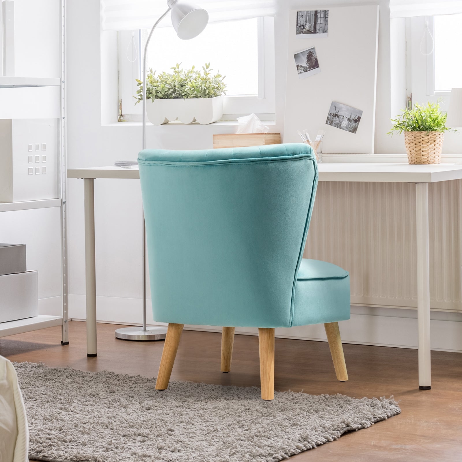 Modern Armless Velvet Accent Chair with Wood Legs-Green