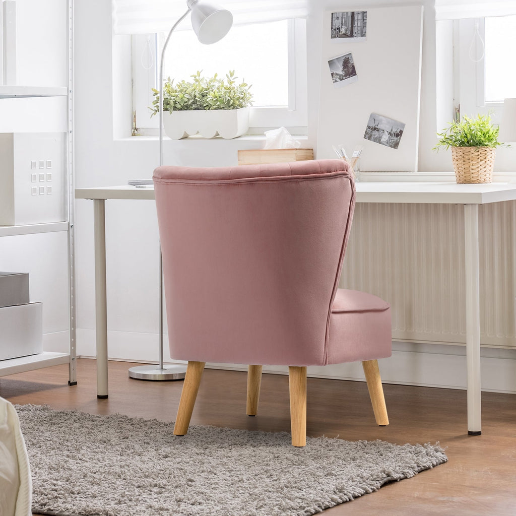 Modern Armless Velvet Accent Chair with Wood Legs-Pink