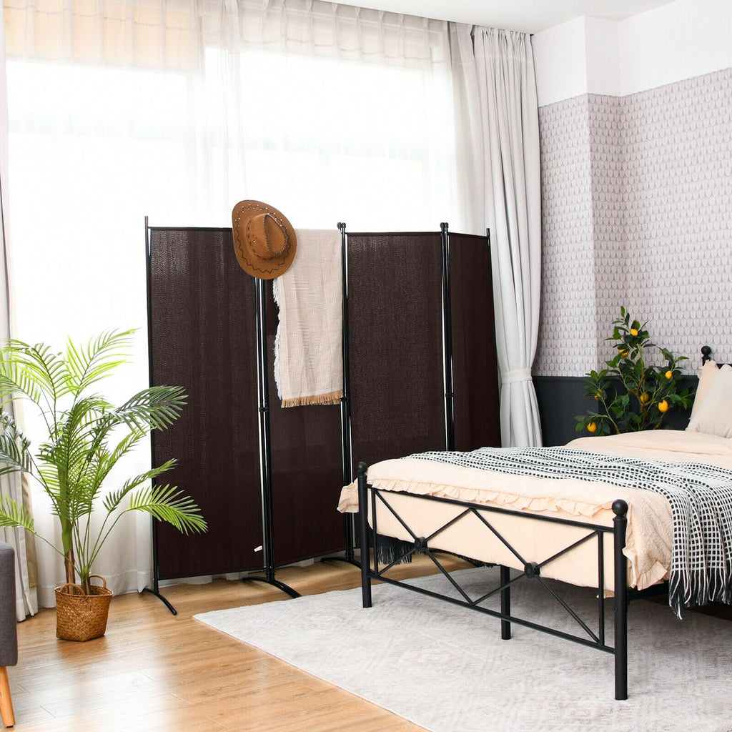 4-Panel  Room Divider with Steel Frame-Brown