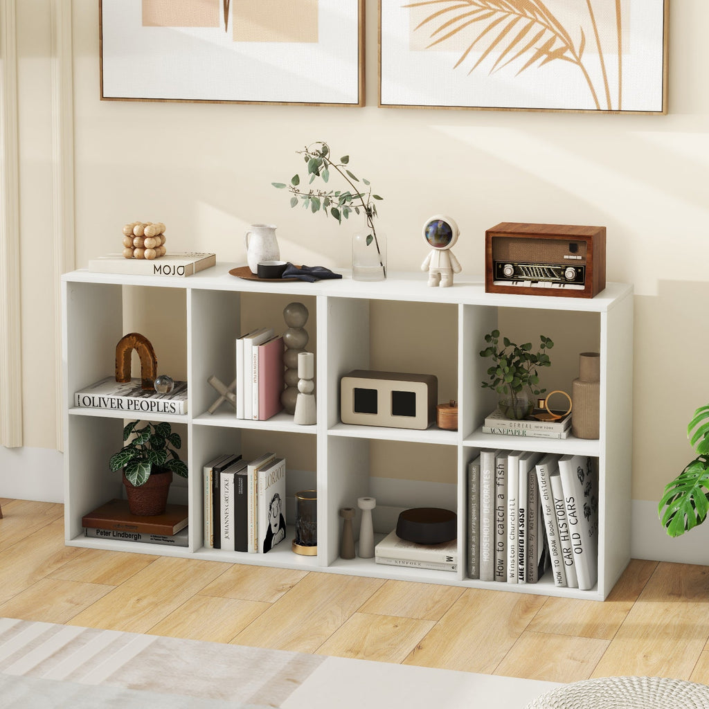 4 Cube Bookshelf with Back Guardrail for Living Room Bedroom-White