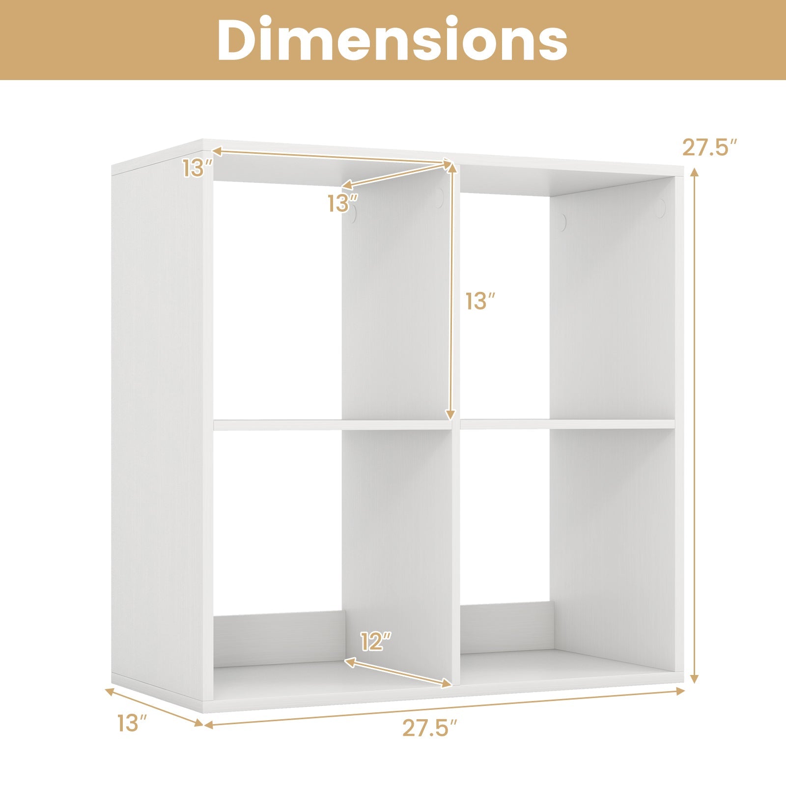 4 Cube Bookshelf with Back Guardrail for Living Room Bedroom-White