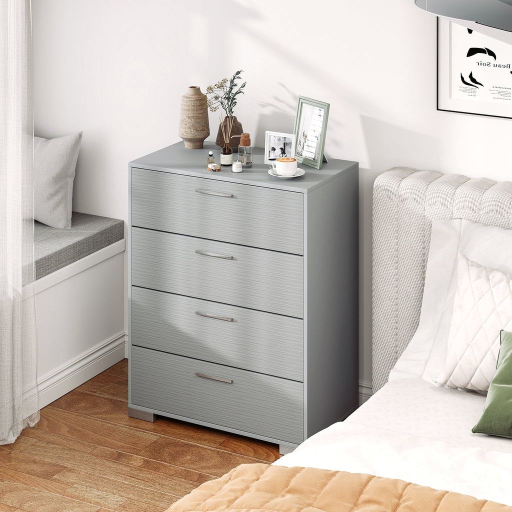 4 Drawer Storage Cabinet with Metal Legs Handles with Anti-Toppling Devices-Gray