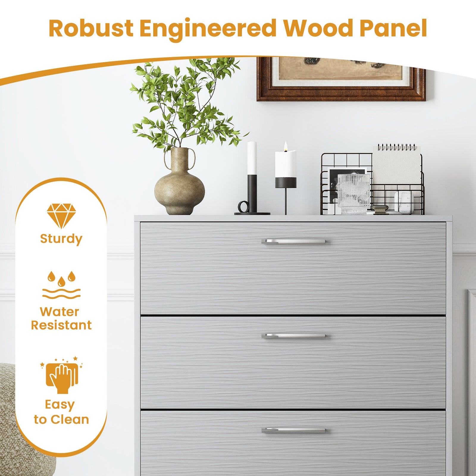 4 Drawer Storage Cabinet with Metal Legs Handles with Anti-Toppling Devices-Gray