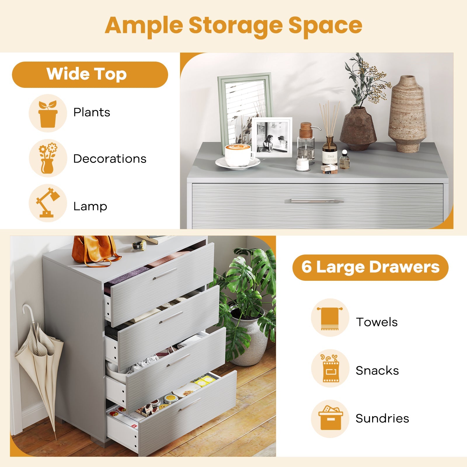 4 Drawer Storage Cabinet with Metal Legs Handles with Anti-Toppling Devices-Gray
