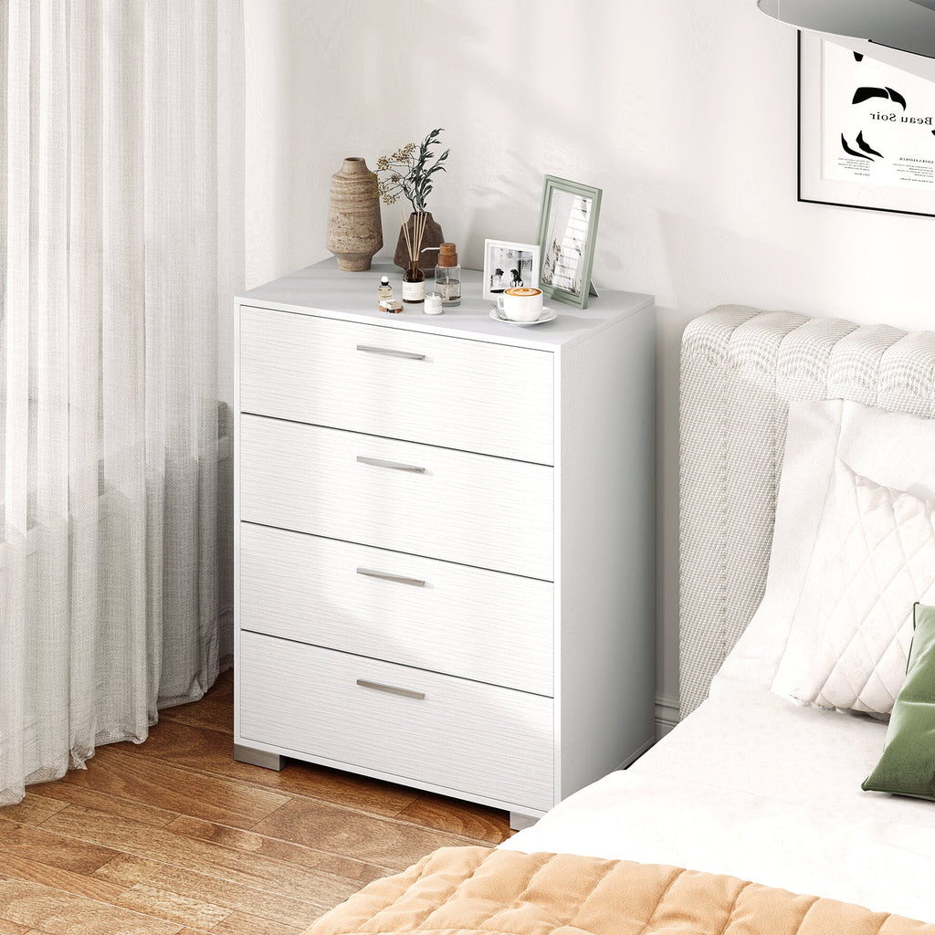 4 Drawer Storage Cabinet with Metal Legs Handles with Anti-Toppling Devices-White
