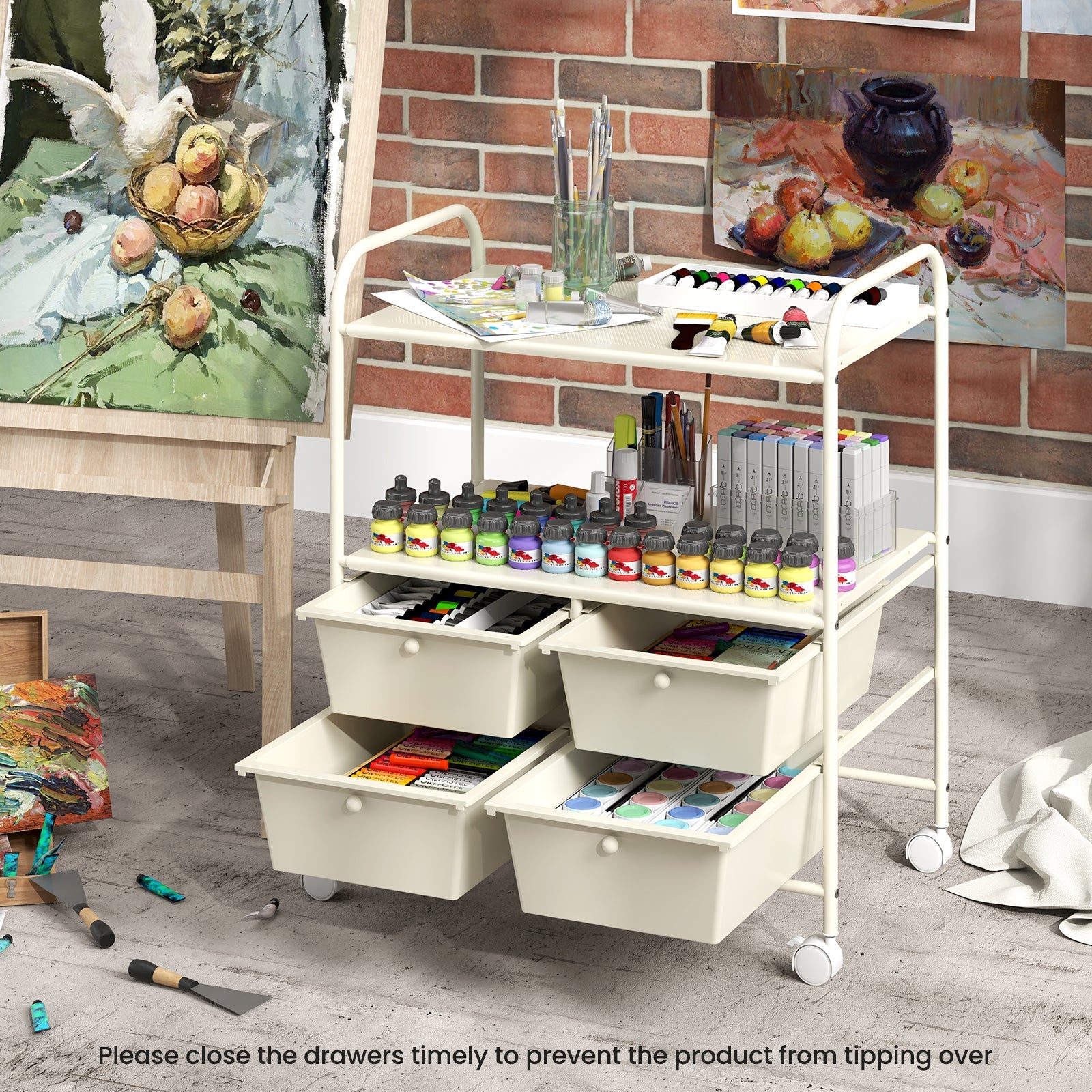 4 Drawers Shelves Rolling Storage Cart Rack-White