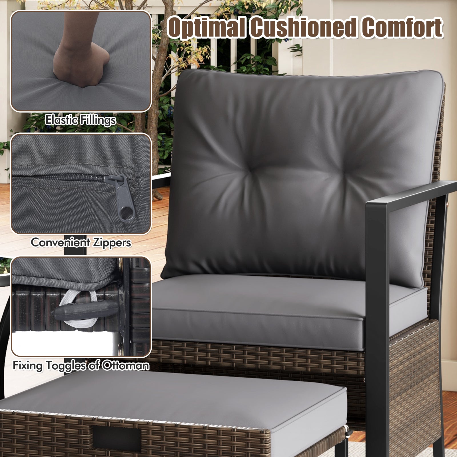 4 Piece Outdoor Furniture Set with Glass Topped Coffee Table-Gray