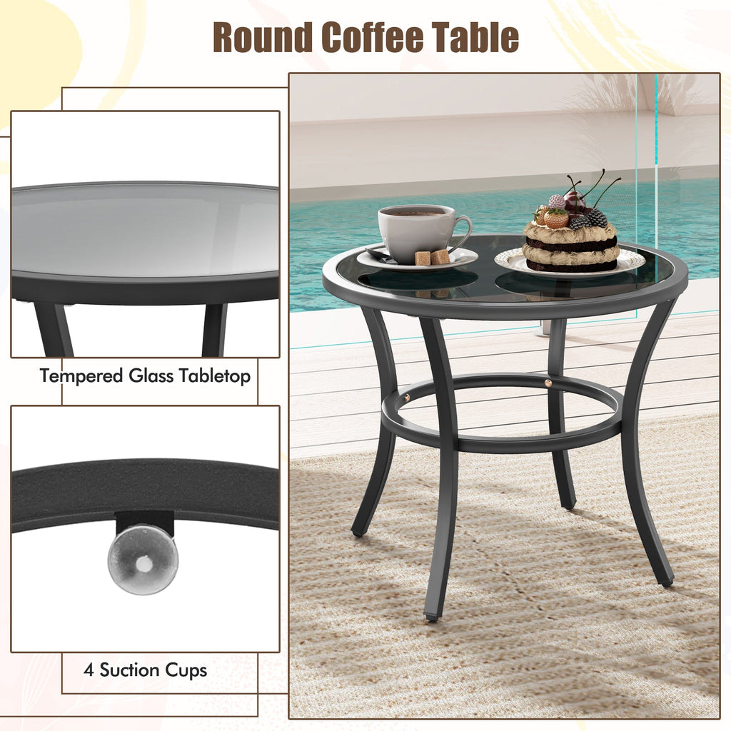4 Piece Outdoor Furniture Set with Glass Topped Coffee Table-Gray