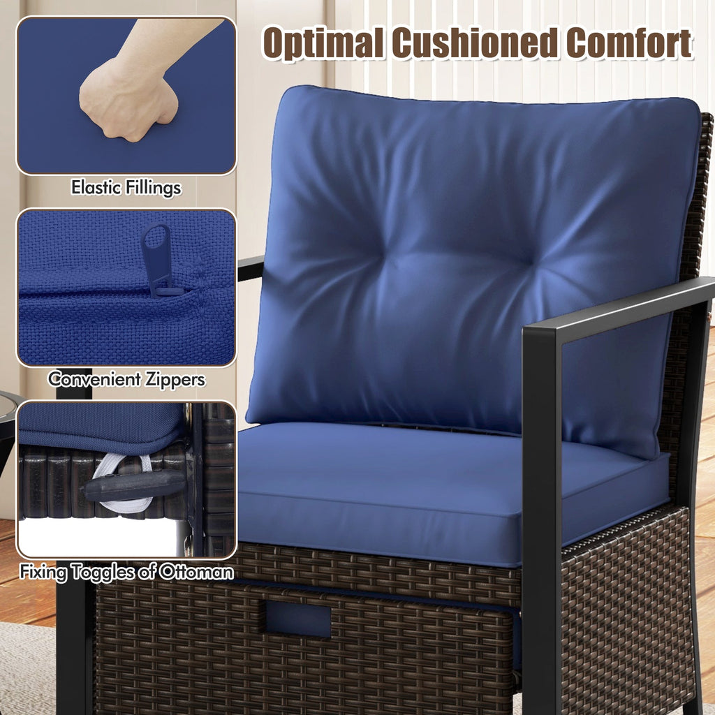 4 Piece Outdoor Furniture Set with Glass Topped Coffee Table-Navy