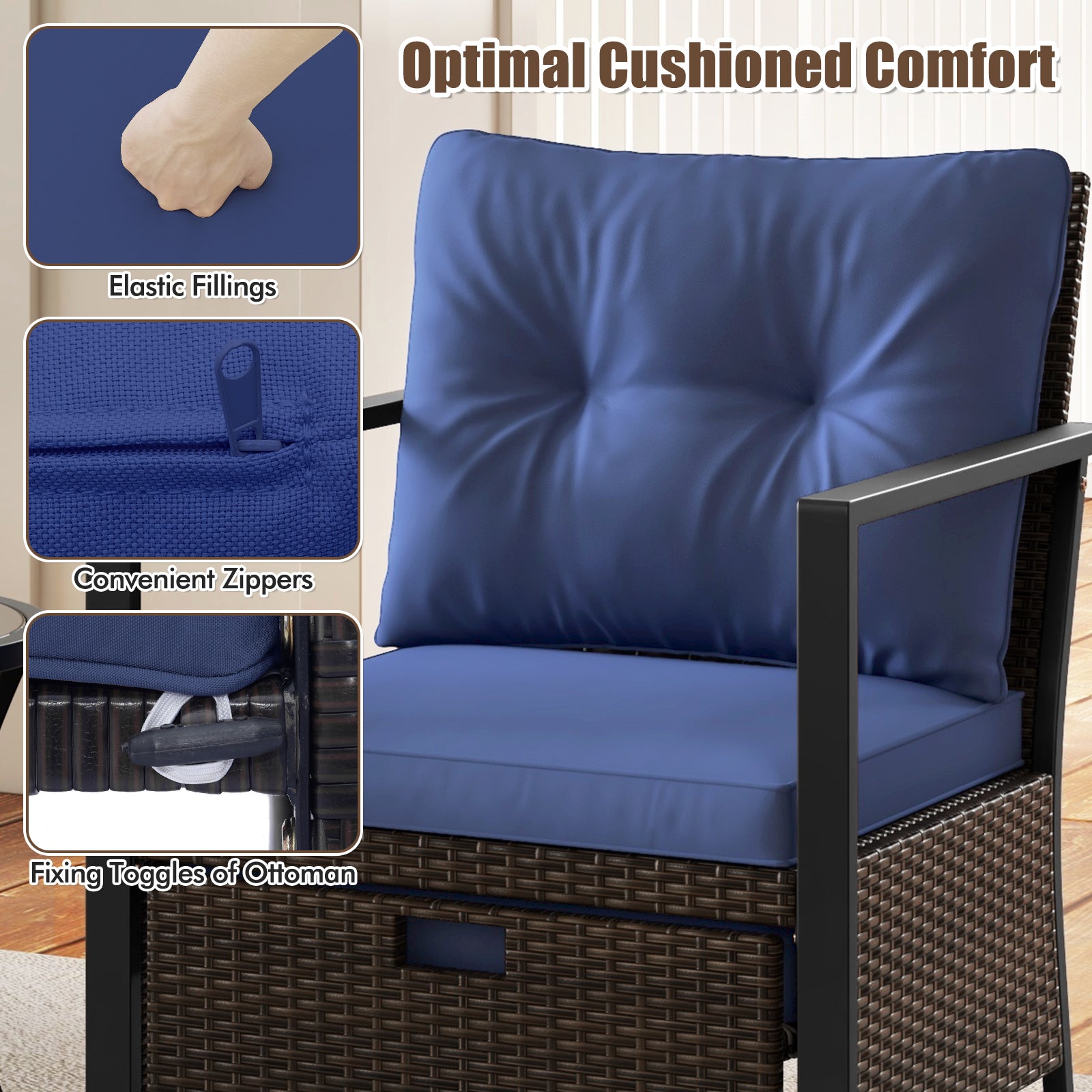 4 Piece Outdoor Furniture Set with Glass Topped Coffee Table-Navy