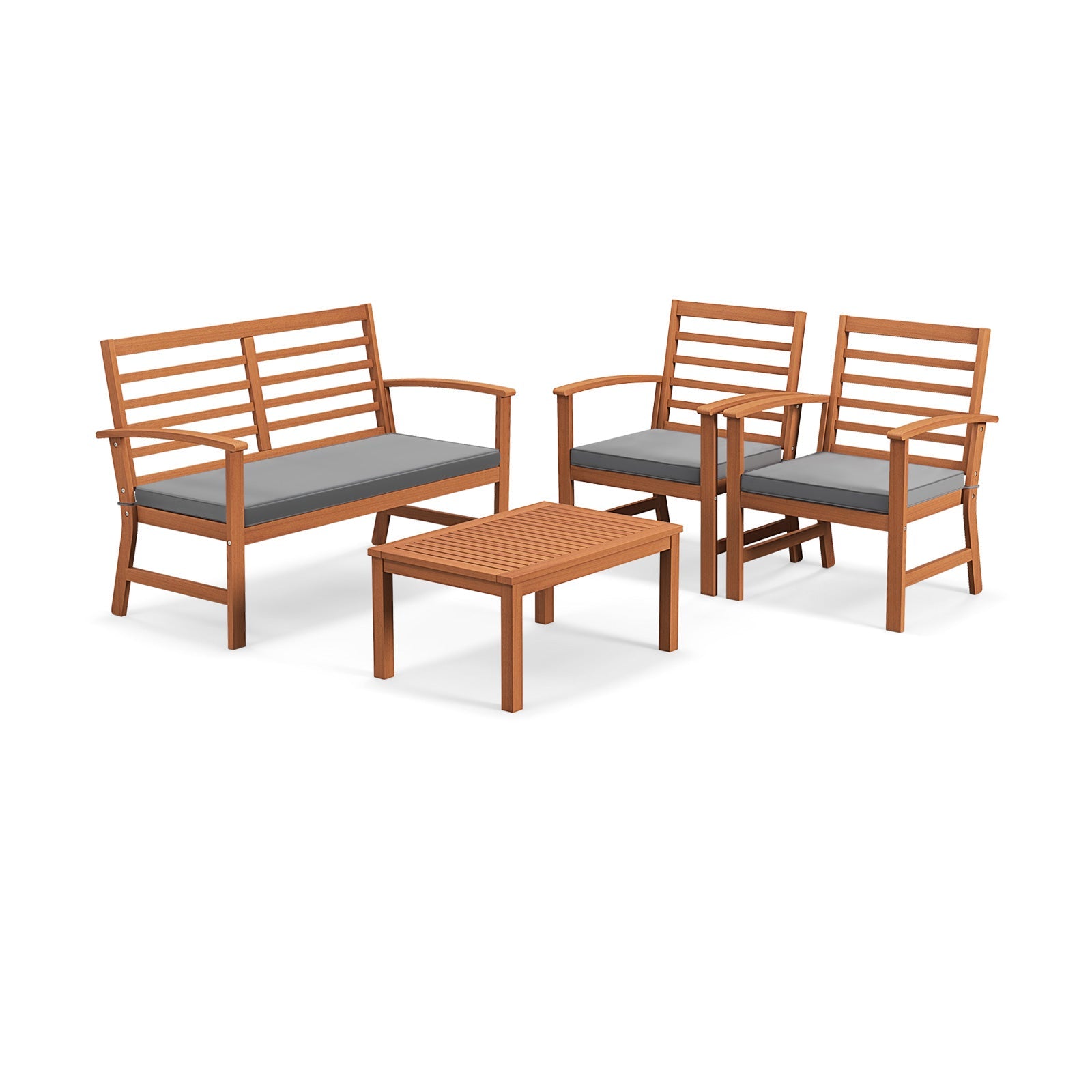 4 Pieces Outdoor Furniture Set with Stable Acacia Wood Frame-Gray