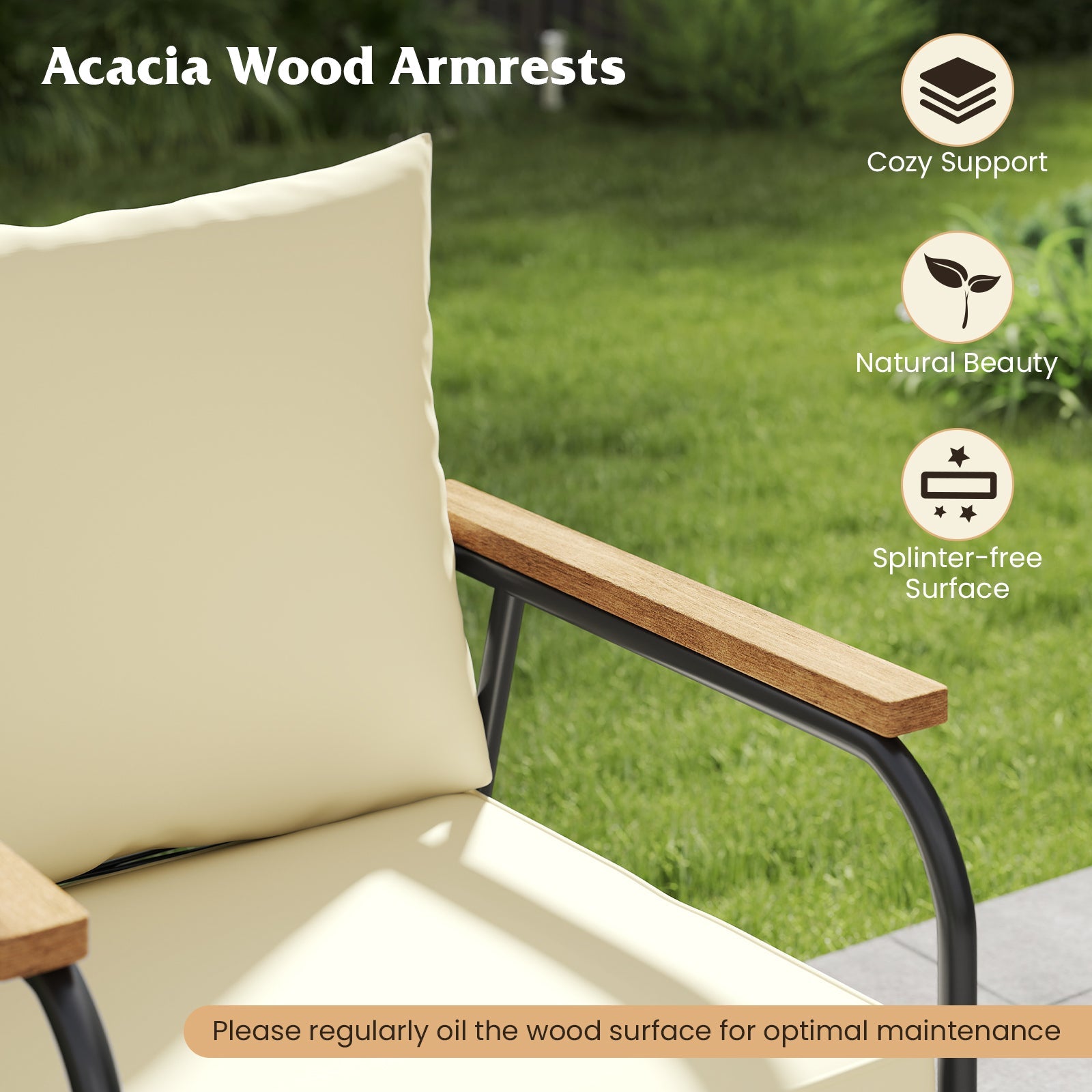 4 Pieces Patio Furniture Set with Tempered Glass Coffee Table
