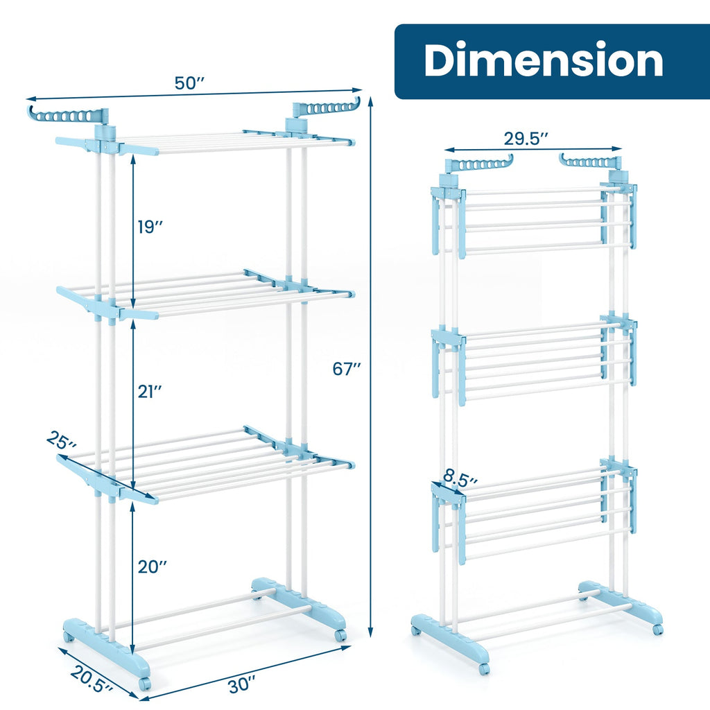 4-tier Clothes Drying Rack with Rotatable Side Wings and Collapsible Shelves-Navy