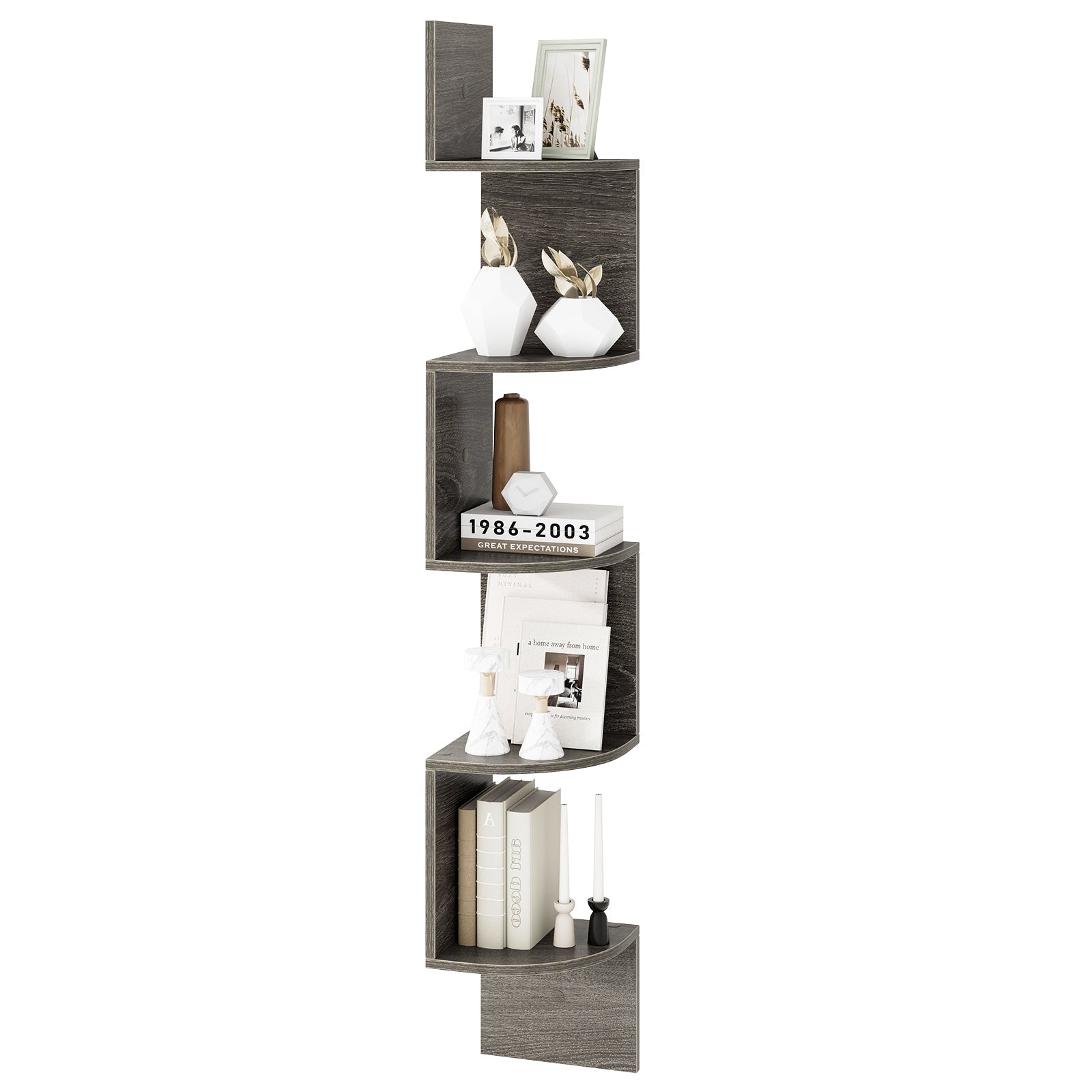 5-Tier Corner Shelf Floating Bookshelf Wall Mounted Storage Organizer-Oak
