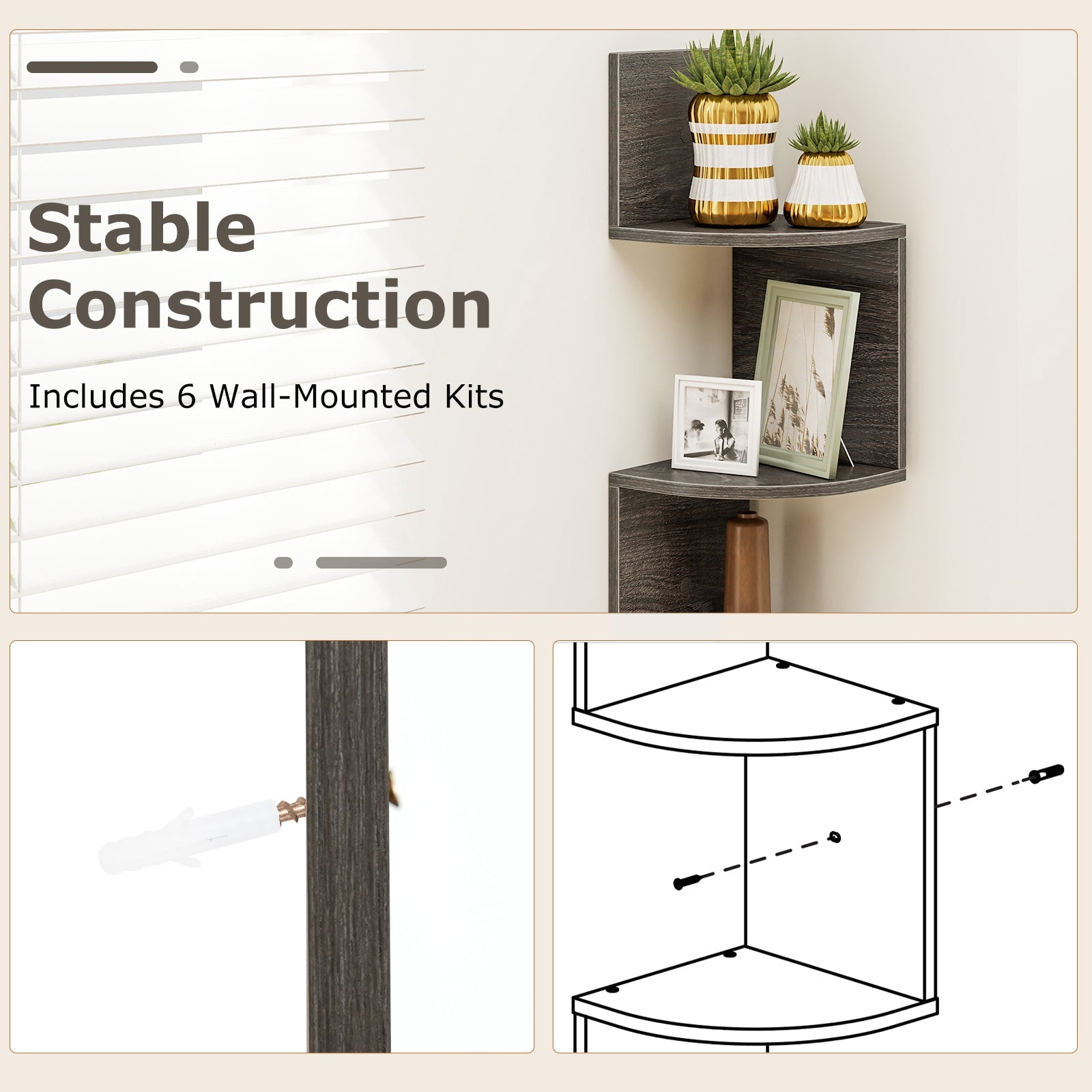 5-Tier Corner Shelf Floating Bookshelf Wall Mounted Storage Organizer-Oak