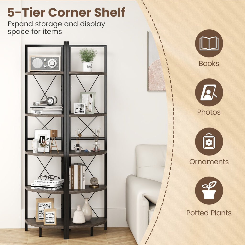 5-Tier Freestanding Corner Shelf 63 Inch Tall Storage Rack-Oak