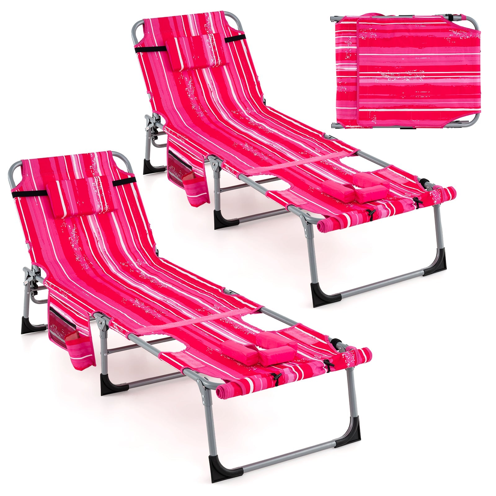 5-position Outdoor Folding Chaise Lounge Chair-Rose Red