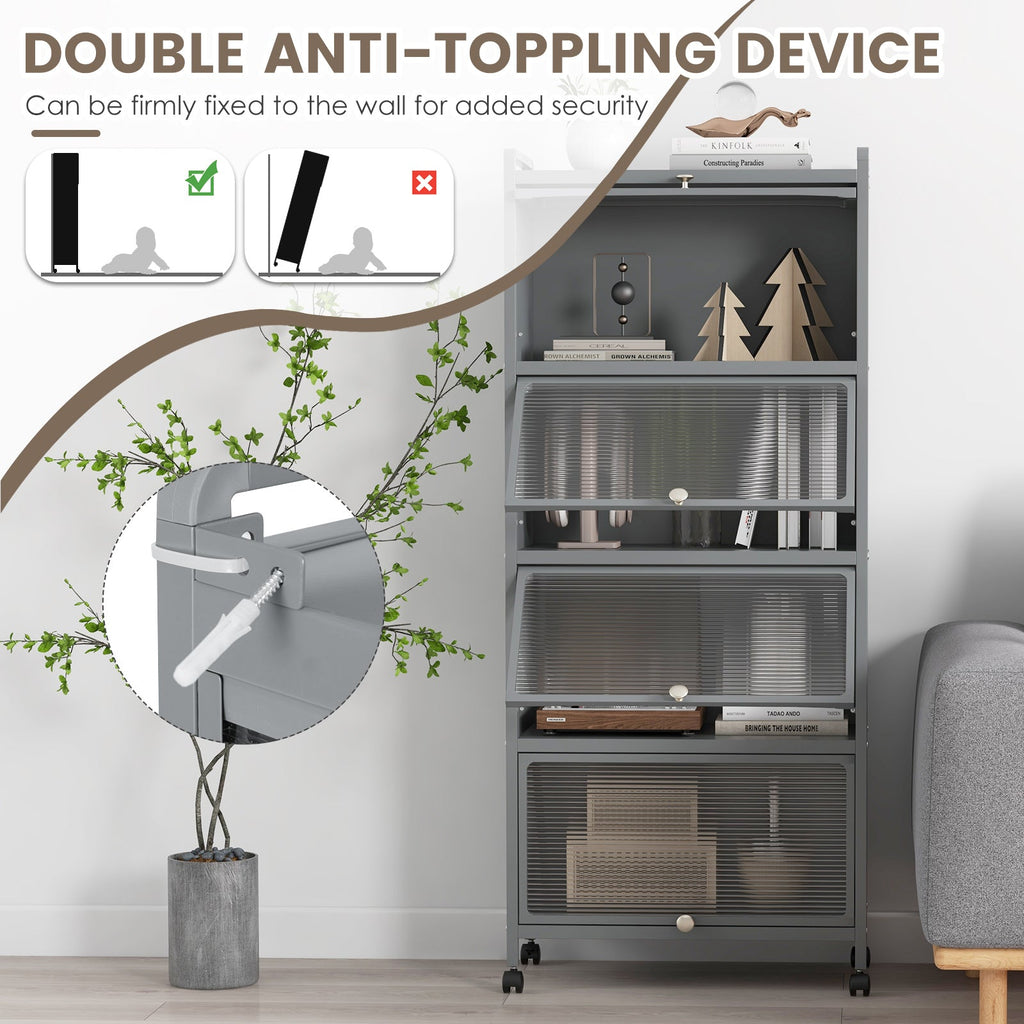 5-Tier Kitchen Baker's Rack with Flip-up PC Doors-Gray