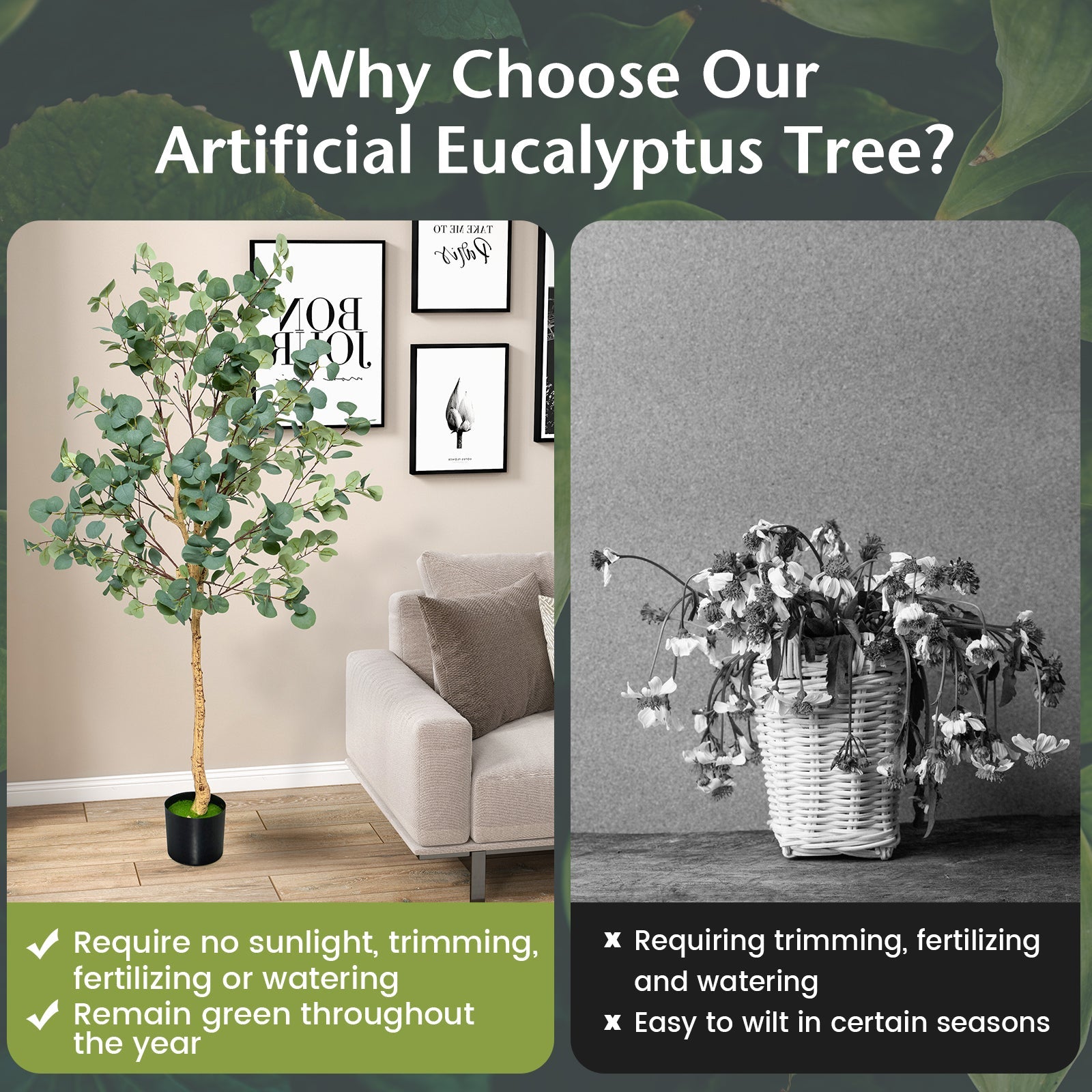 5.5 Feet Artificial Eucalyptus Tree with 517 Silver Dollar Leaves-2 Pack