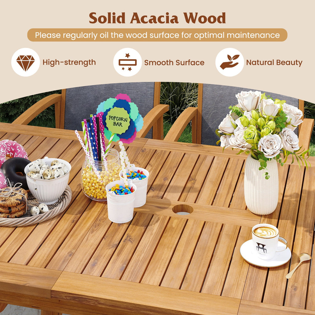 55 Inch Patio Dining Table Expandable for 6-8 People with Umbrella Hole