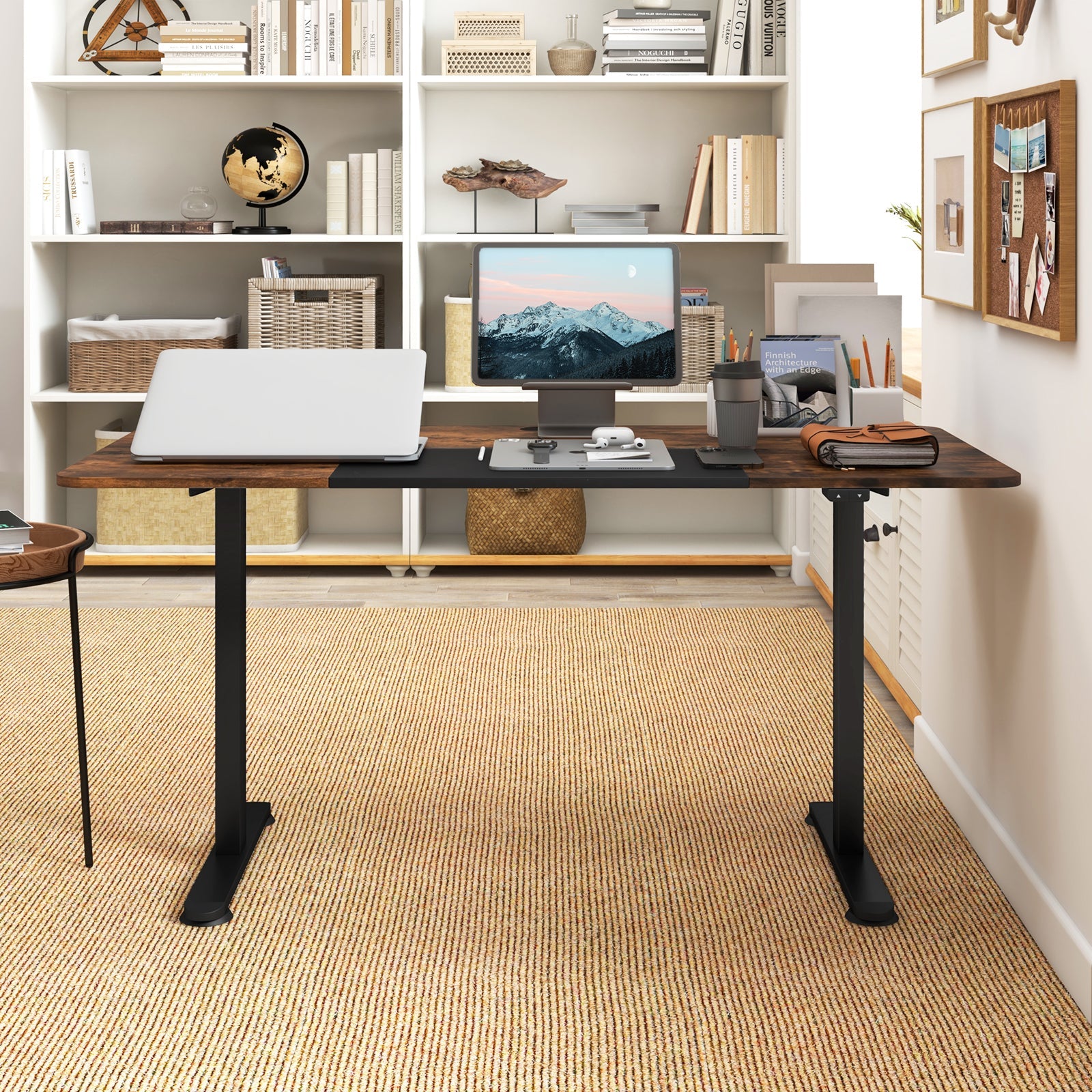 55 Inch Electric Standing Desk Adjustable with Cable Management Hole-Brown
