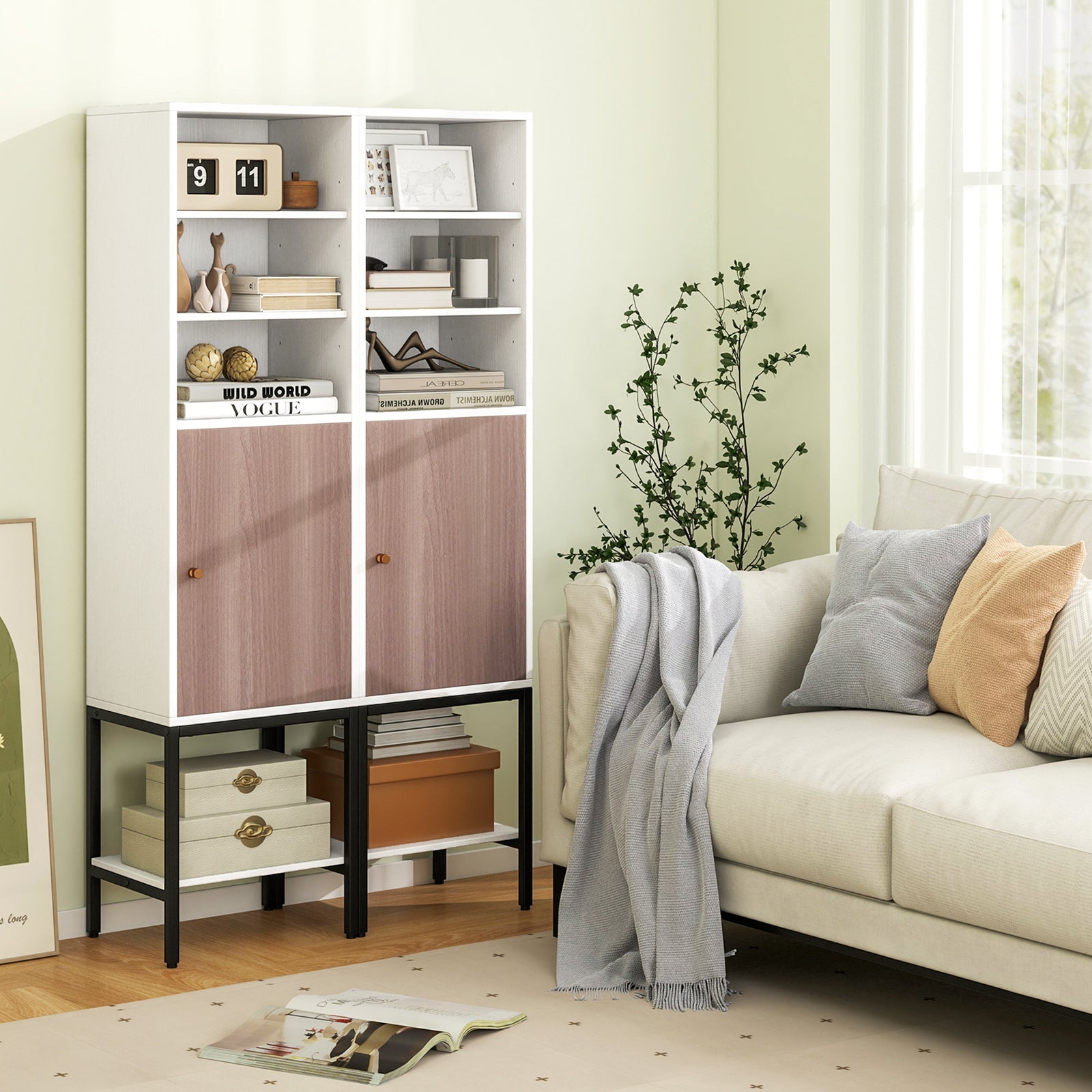 57 Inch Bathroom Tall Cabinet with 1 Door and 4 Shelves Narrow Storage Unit-White