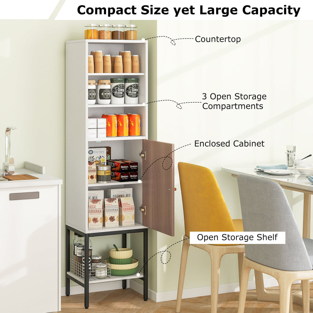 57 Inch Bathroom Tall Cabinet with 1 Door and 4 Shelves Narrow Storage Unit-White