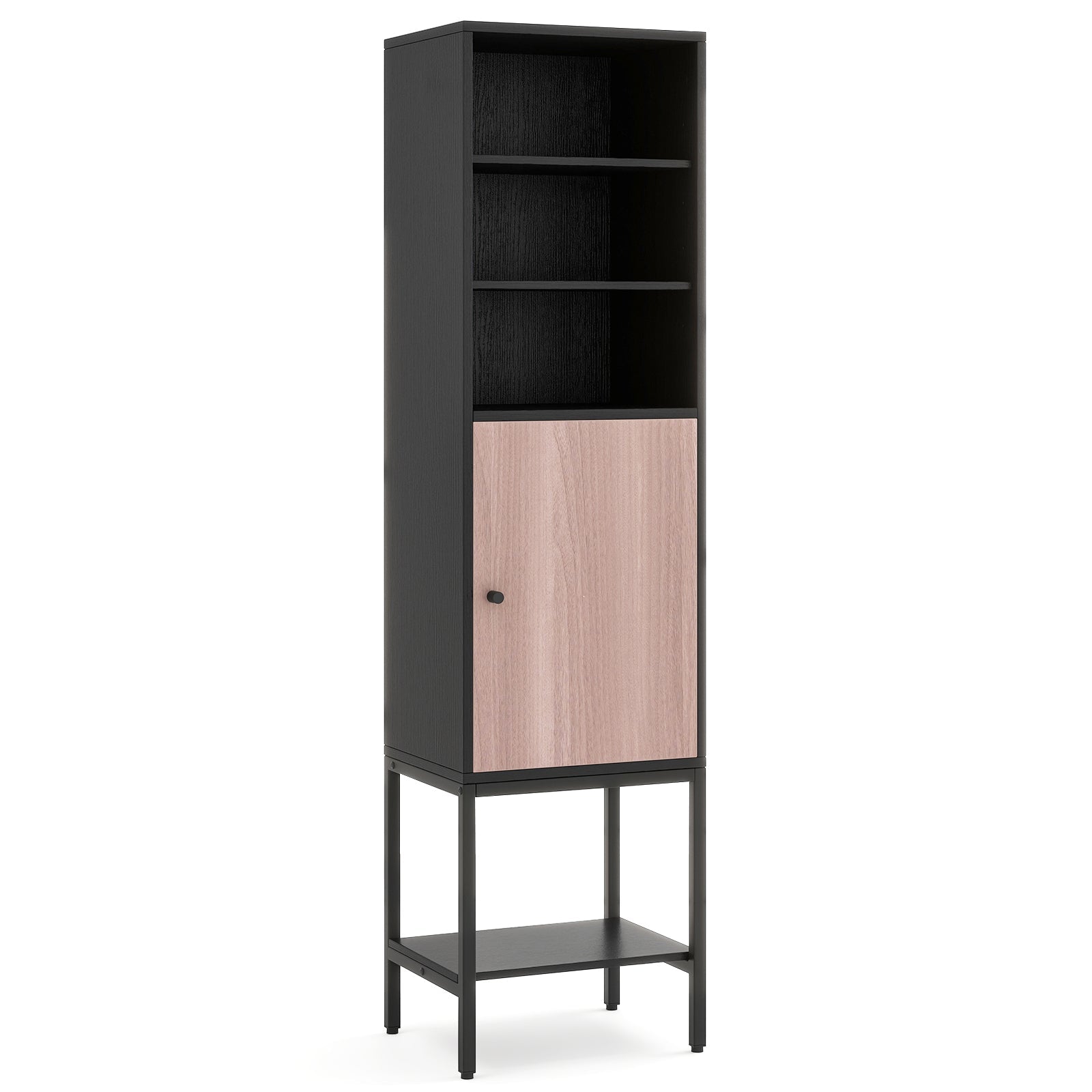 57 Inch Bathroom Tall Cabinet with 1 Door and 4 Shelves Narrow Storage Unit-Black