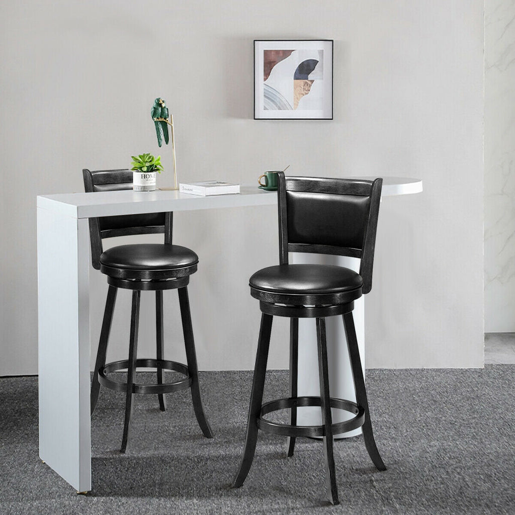 Set of 2 29 Inch Swivel Bar Height Stool Wood Dining Chair Barstool-Black