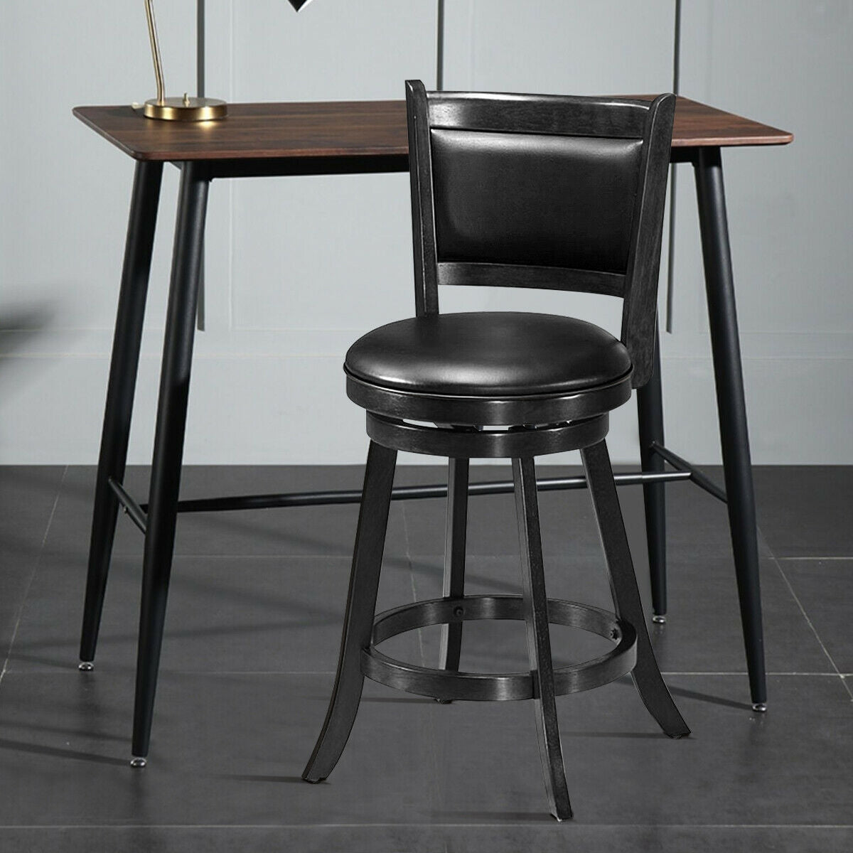 2 Pieces 24 Inches Swivel Counter Stool Dining Chair Upholstered Seat-Black
