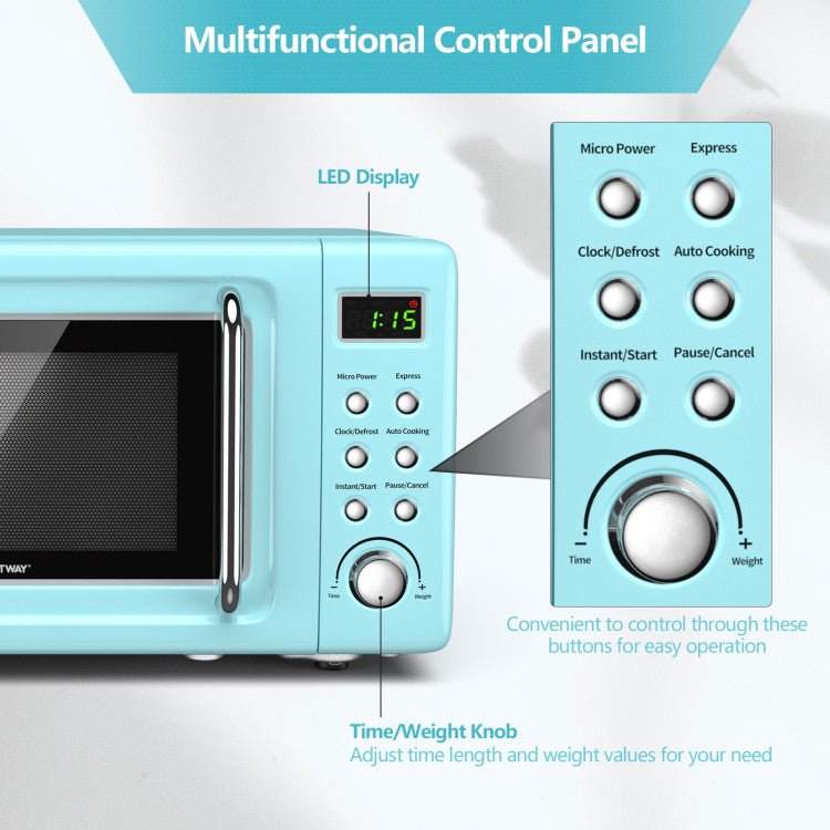 700W Retro Countertop Microwave with 5 Power Levels & Auto Cook