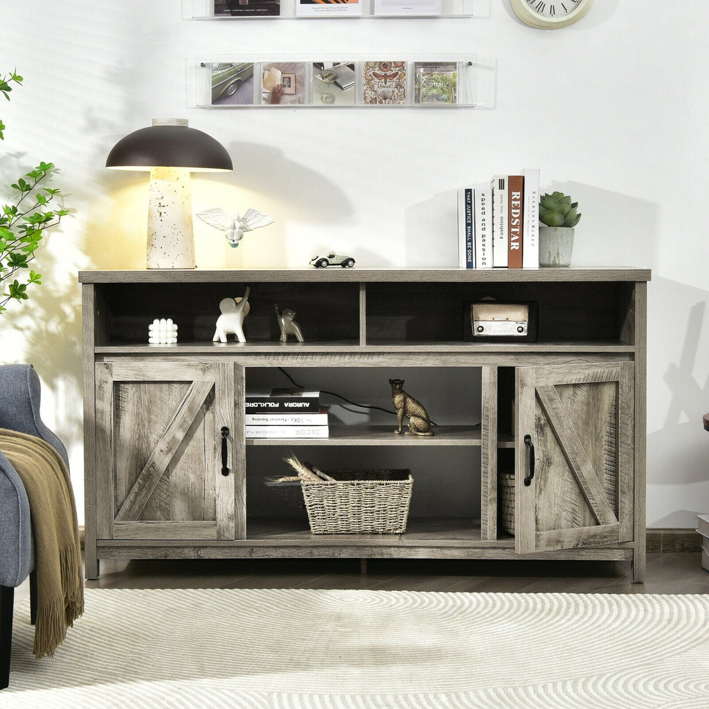 59 Inch TV Stand Media Center Console Cabinet with Barn Door for TV's 65 Inch-Natural
