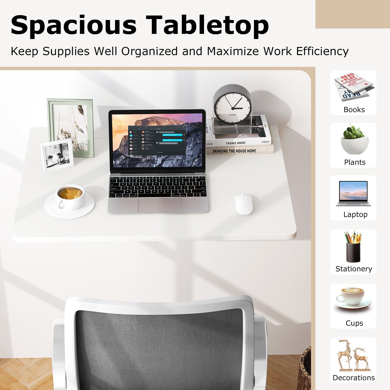 31.5 x 23.5 Inch Wall Mounted Folding Table for Small Spaces-White