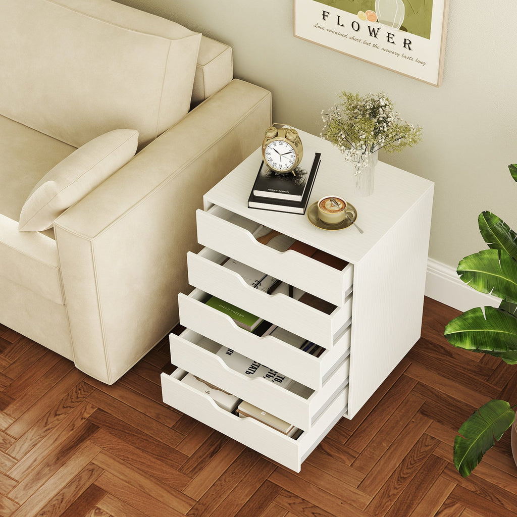 5 Drawer Mobile File Cabinet with Wheels for Living Room-White