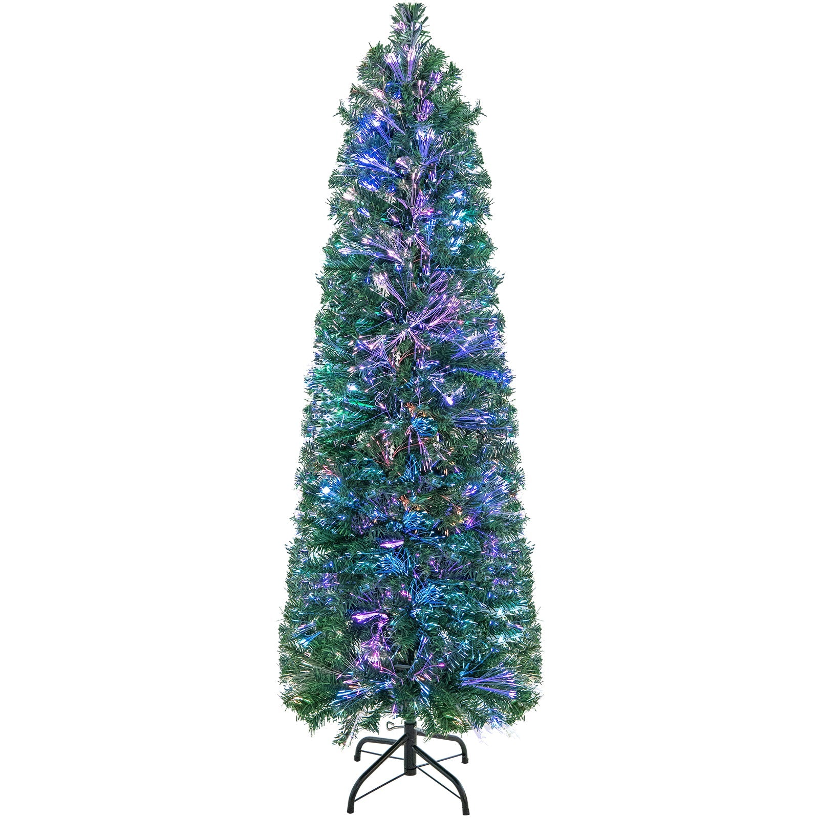 5/6/7/8 FT Pre-Lit Christmas Pencil Tree with Colorful Fiber Optics Green-5 ft