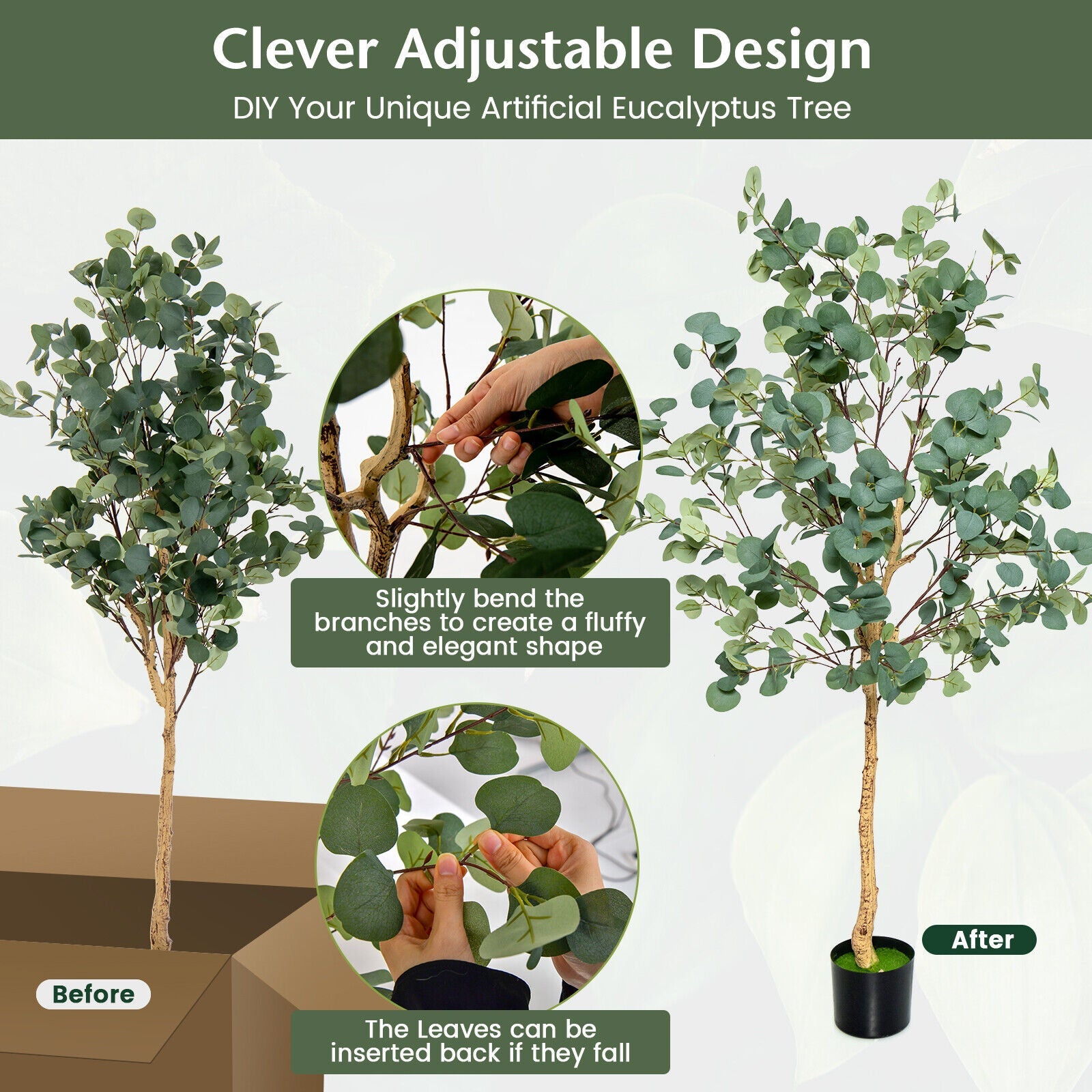 5.5 Feet Artificial Eucalyptus Tree with 517 Silver Dollar Leaves-1 Pack