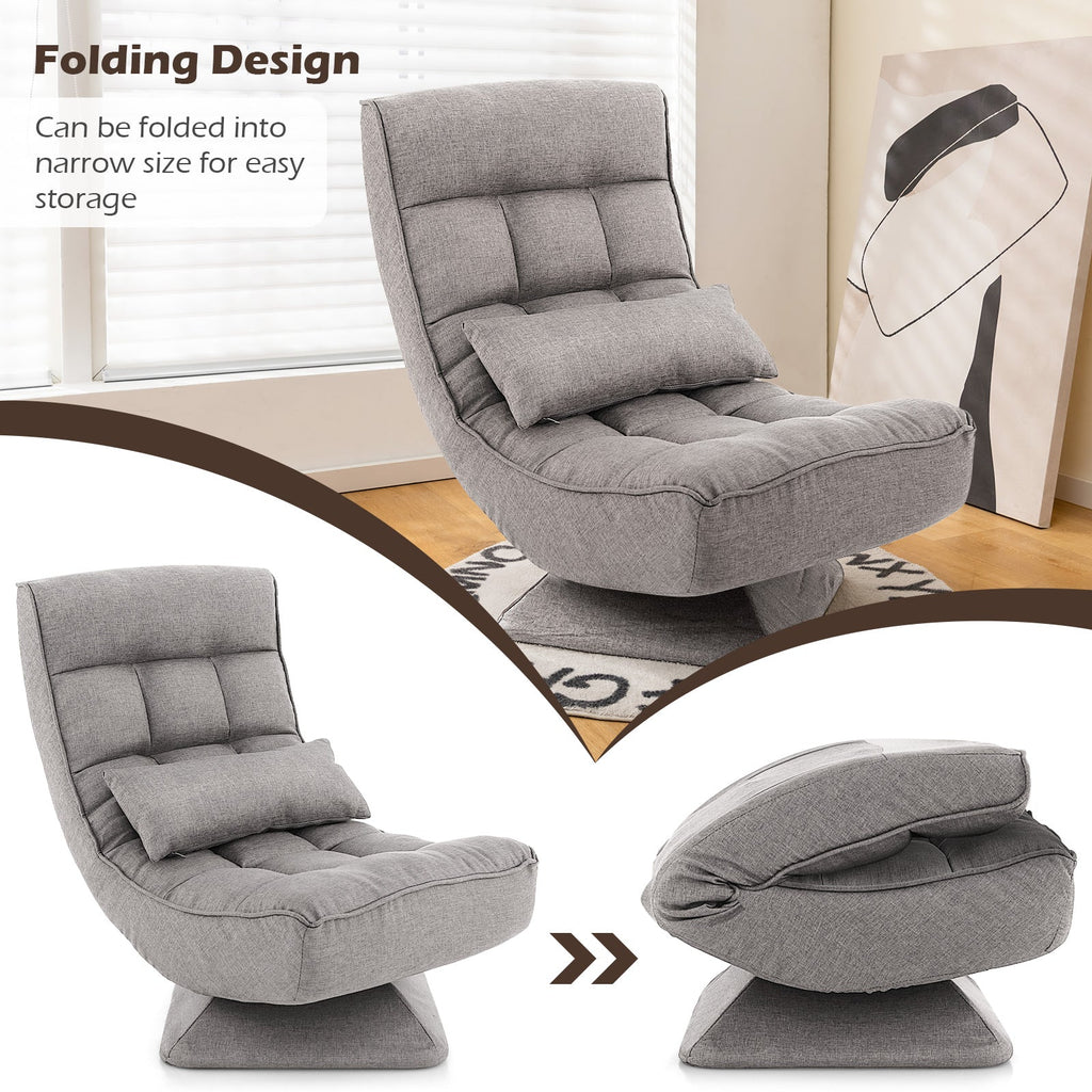 5-Level Adjustable 360° Swivel Floor Chair with Massage Pillow-Gray