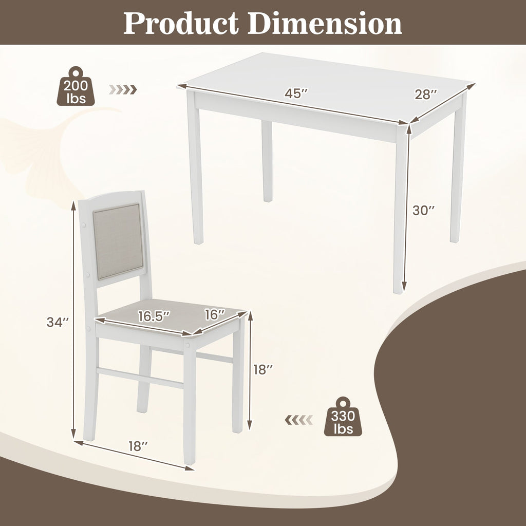 5-Piece Dining Set for 4 with Rubber Wood Legs for Small Dining Room-Beige