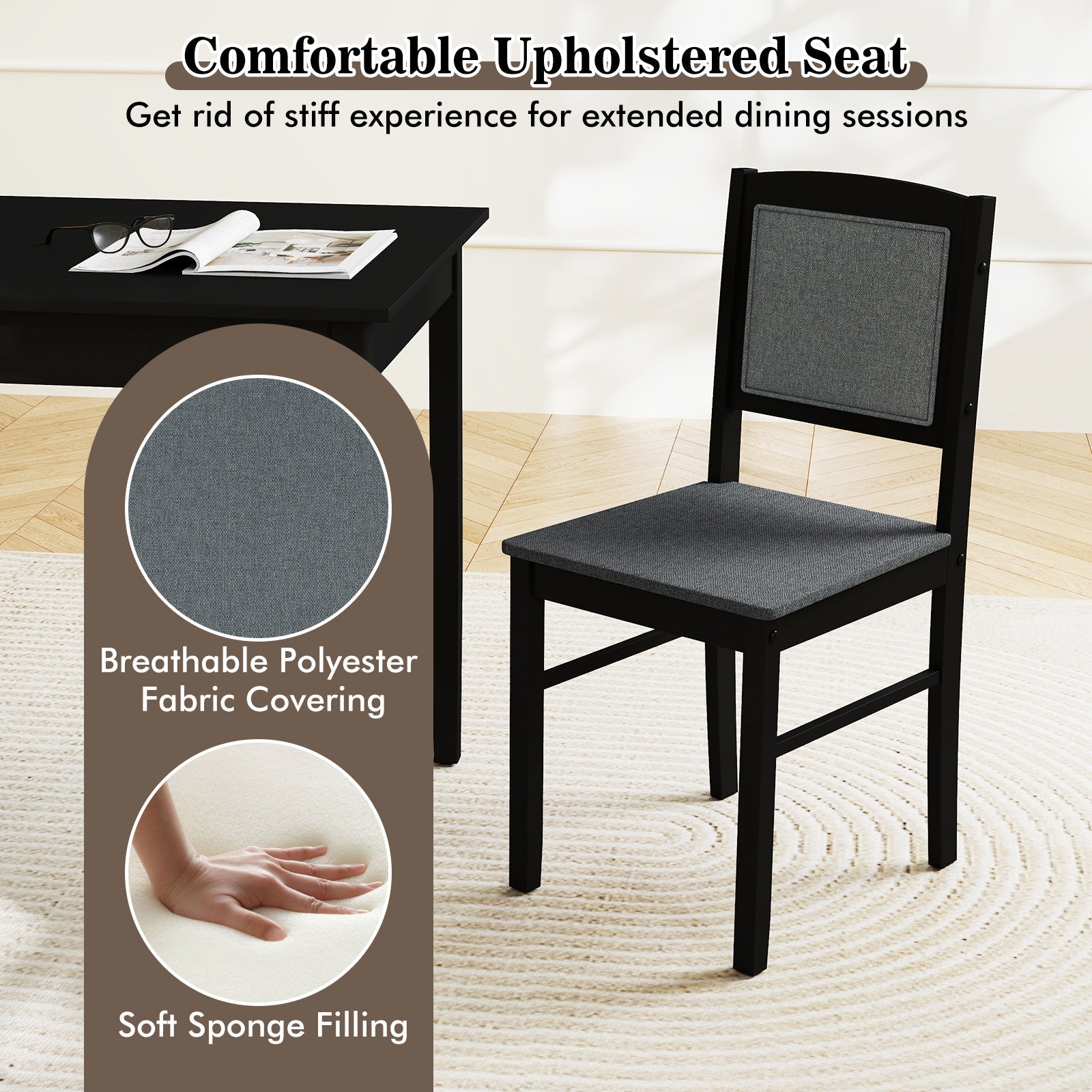 5-Piece Dining Set for 4 with Rubber Wood Legs for Small Dining Room-Gray